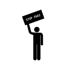 Man holding banner sign with stop fake word