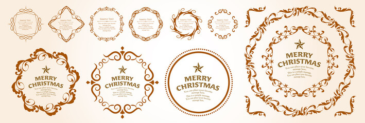 クリスマスのフレームセット、リースのデザイン、オーナメントや装飾デザイン