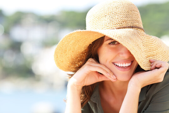 Happy Woman Smiling With Perfect Teeth On Vacation