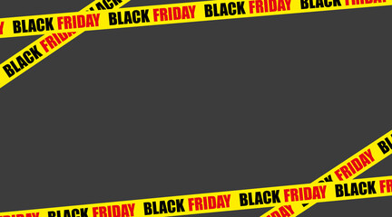 Yellow ribbon with the inscription Black Friday on a dark background.Crossed ribbons.Big sale,vector illustration.Graphics element for banner, poster.