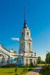 Fototapeta premium Bell tower of the Ascension Church in the city of Kalyazin, Tver region (Russia)