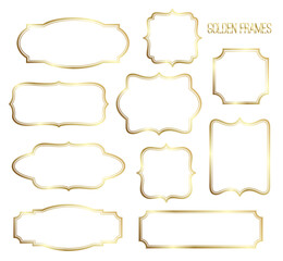 Golden shiny glowing vintage frames set isolated