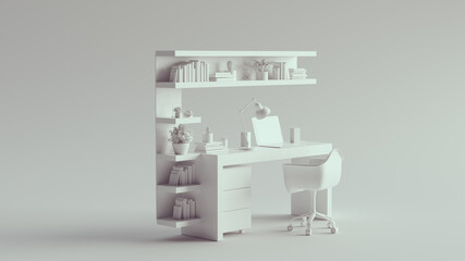 White Home Office Simple Setup 3d illustration 