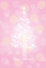 クリスマス　イルミネーションとキラキラツリー　パステルピンク