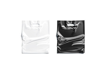 Blank black and white die-cut plastic bag handle hole mockup