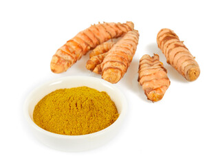 tumeric root isolated on white background