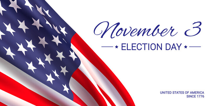 November 3 - Election Day in the United States of America. Vector banner design template with American flag and text on white background.