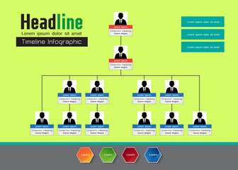 Organization Chart Infographics with People Icon and Abstract Line, Business Structure, Hierarchy of employees, org  Vector Illustration.