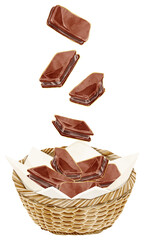 カゴに入った金のチョコレートクッキー水彩風イラスト