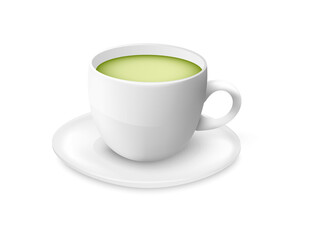 Green tea white porclain cup mockup, realistic vector illustration isolated