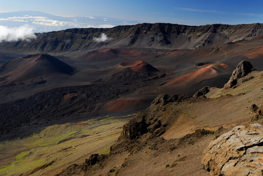 View of Haleakala cinder cones and Hawaii volcano from Maui