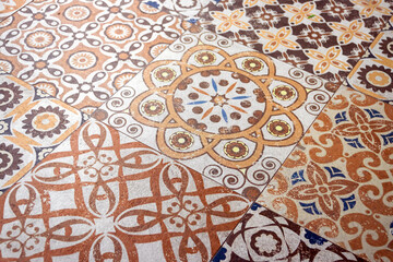 Oriental floral tiles patterns; vintage background and texture. 