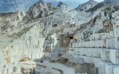 squared slopes of white marble quarry, Carrara, Italy