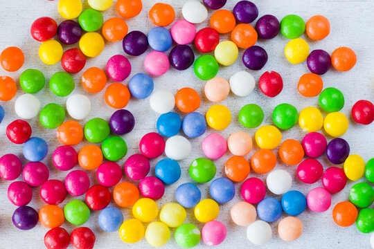 Skittles candy on the table, colorful sweet candy