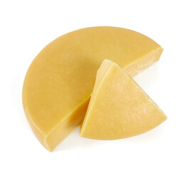 piece of hard cheese isolated on white background