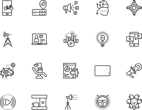 technology vector icon set such as: mind, toothache, generating, optimization, open, searchlight, graph, public, engine, blue, breakfast, pull, map, autonomous, lifestyle, lead, plan, tutorial, cup