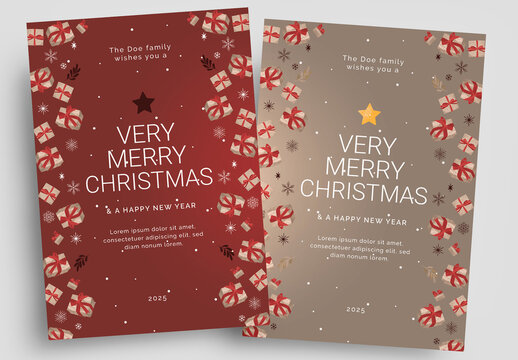 Christmas Card Layout with Gift Illustrations
