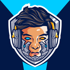 Head cyborg gamer esport logo