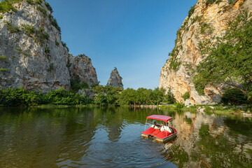 Khao Ngu Stone Park in Ratchaburi, Thailand also call Snake Mountain. beautiful stone mountain in Ratchaburi.