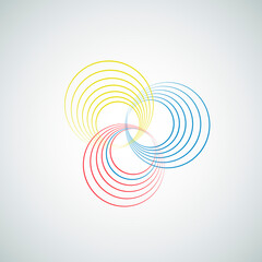 Vector template. Abstract three circles from bright lines.