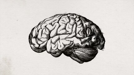 Abstract Old Science Brain Drawing Background Animation/ 4k animation of an abstract old science background with brain outline paint with ink revealing