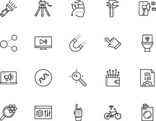 technology vector icon set such as: image, transport, location, cells, smartphone, flashlight, tripod, wide, photograph, attract, accuracy, medical, pay, robot, electric, gear, power, street, studio