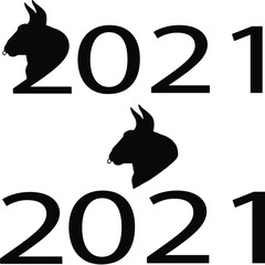 2021 new year; bull;vector illustration; drawn; black; abstract; character; sticker; creative;  cute; cow; silhouette; new year; funny; business; cartoon; comic; zodiac; animal; background; celebratio