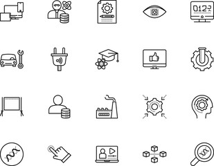 technology vector icon set such as: storage, training, strand, text, media, plug, silhouette, click, things, center, logotype, smart plug, timer, cap, cyber, scanning, thumb, finger, usability