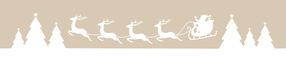 Banner Fliegender Weihnachtsschlitten Über Wald Beige Weiß