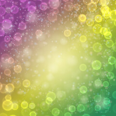 Festive colorfull luminous background. Yellow, green, purple violet colors. Holiday banner with bokeh and lights. Mardi gras template for party, design, decor. Vector illustration. © vector zėfirkã