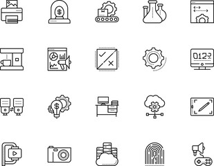 technology vector icon set such as: gadgets, view, blueprint, future, png, sheet, coin, controller, dektop, bounce, timer, laboratory, vintage, progress, cup, accepted, minute, automatic, orange