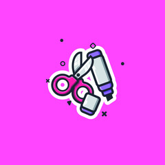 Scissor with Marker cartoon vector icon illustration.