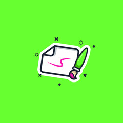 Paintbrush with Paper cartoon vector icon illustration.