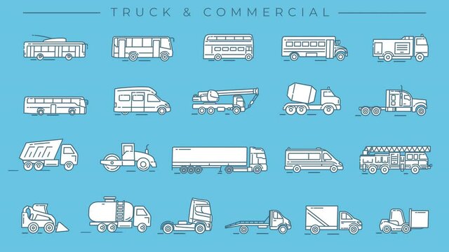 Truck and Commercial Transport line icons on the alpha channel.