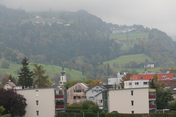 town and hills