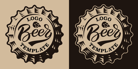 A black and white vintage beer emblem with a beer cap, this illustration can be used as a logotype for a brewery as well as for many other uses.