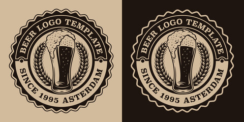 A black and white vintage beer emblem with a glass of beer. This design can be used as a logotype as well as for many other uses.
