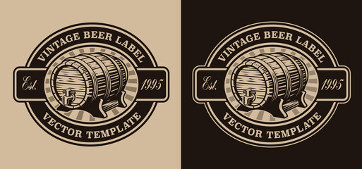 A black and white vintage beer emblem with a beer barrel, this design can be used as a logotype as well as for many other uses.