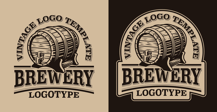 A black and white vintage emblem for beer theme with a beautiful beer barrel. This template can be used as a logotype for a brewery or for a bar.