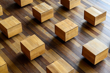 Wooden blocks are on the wooden floor background