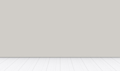 3d rendering. Empty gray wall and white wood panel floor background.