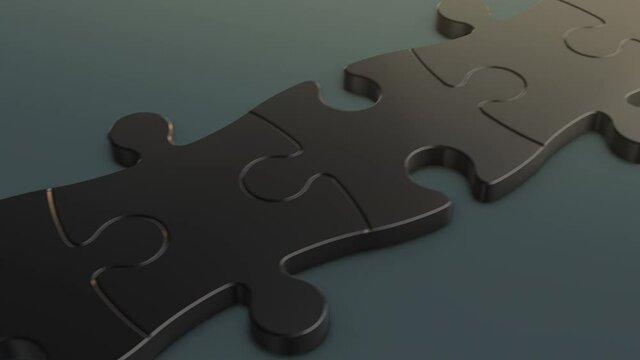close-up view of puzzle pieces, on piece has a different color, concept of teamwork and leadership (3d render)