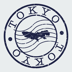 Tokyo, Japan Stamp Postal. A Map Silhouette Seal. Passport Round Design. Vector Icon Design Retro Travel.