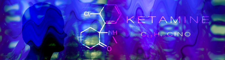 Ketamine. Chemical formula, molecular structure .Ilustration for your desigen. Abstract background.