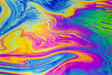 Psychedelic multicolored patterns background. Photo macro shot of soap bubbles