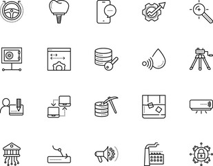 technology vector icon set such as: cash, programmer, financial, thief, smartphone, productivity, access, smoke, drink, research, development, studio, responsive, monitor, media, film, driverless