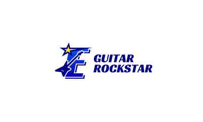 letter E electric guitar alphabet logo