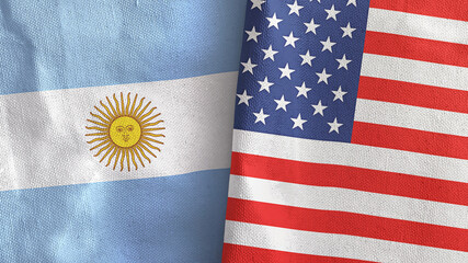United States and Argentina two flags textile cloth 3D rendering