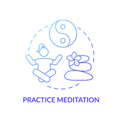 Practice meditation concept icon. Self care checklist. Inovational relaxing yoga classes. Silent time for yourself idea thin line illustration. Vector isolated outline RGB color drawing