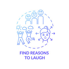 Find reasons to laugh concept icon. Self care checklist. Jokes telling club. Joyful everyday lifestyle. Funny stories idea thin line illustration. Vector isolated outline RGB color drawing